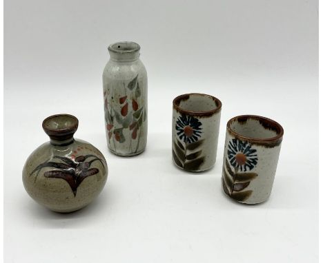 A small collection of studio pottery including David Leach foxglove vase