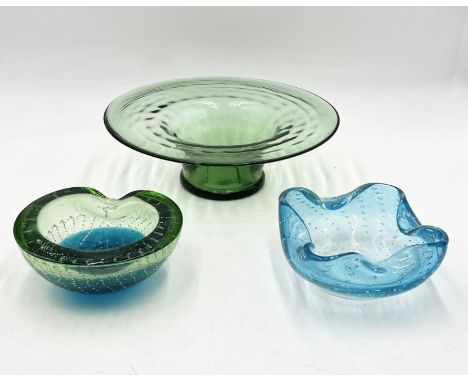 Two Whitefriars art glass bowls along with a similar dish 