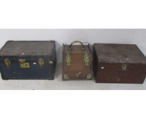 A vintage pine trunk and one other along with an oak coal box