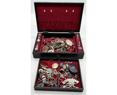 A collection of costume jewellery including a Chinese silver pair of tongs by Lainchang etc.