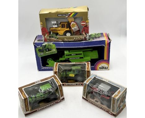 A collection of boxed Britains and Siku tractors and vehicles - Deutz 9526, Plant Fork Lift 9921, Massey Ferguson 9522, Siku 