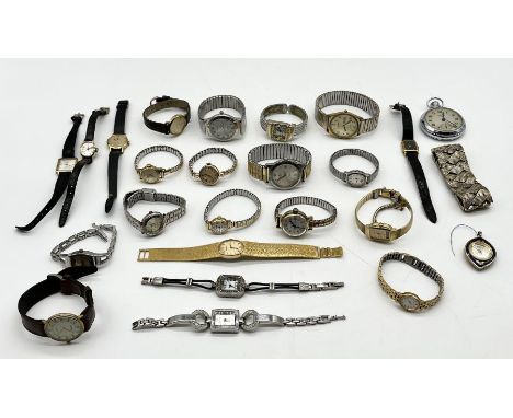 A collection of vintage watches including Bulova, Tissot, Raymond Weil, Montime etc. along with a Services Army pocket watch