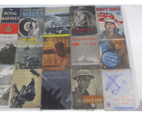 A collection of military and world war two related vintage ephemera including R.A.F Middle East, The Fleet Air Arm, The Navy 