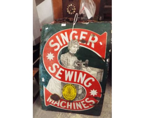 A tin and enamel Singer Sewing Machine sign 24" wide x 36" long