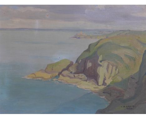 A. Greig (Mid 20th century school), Seascape, oil on canvas, signed and dated 1950 to lower right, inscribed to verso, 38 x 4