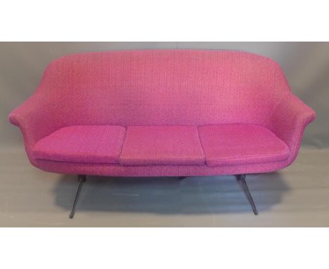 A three seater sofa with pink upholstery, H.85 W.170 D.66cm 