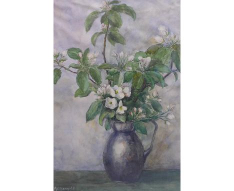 Adolf Mangold (Dutch, 1858-1943), 'Magnolias in a Pitcher', watercolour, signed lower left, framed and glazed, 56 x 37cm 
