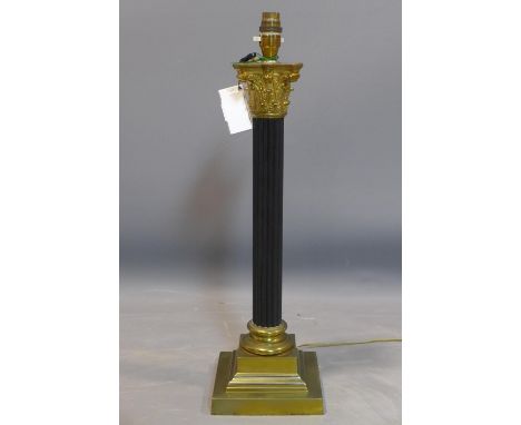 A Corinthian column table lamp, raised on stepped square base, no shade, H.77cm 