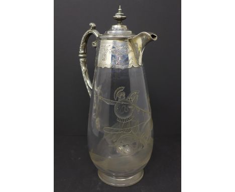 A Victorian glass and silver mounted claret jug, by Henry Wilkinson &amp; Co., London 1870, with acid etched decoration to gl