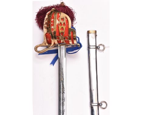 A modern ERII Scottish officer's sword, blade 32" etched with thistles, Royal cypher, badge of the Argyll &amp; Sutherland Hi