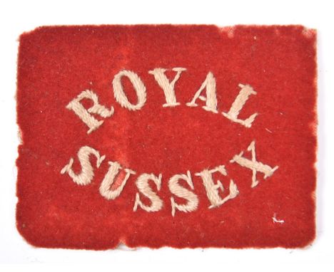  A scarce FS helmet or slouch hat rectangular patch of the Royal Sussex Regiment, Boer War  or WWI period. GC Plate  2       