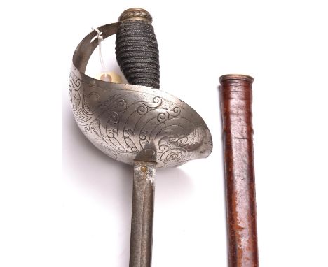 A Geo V 1912 pattern Cavalry Officer’s sword,  blade 34½”, numbered 8996, but with no Maker’s name, etched with scrolls, Roya