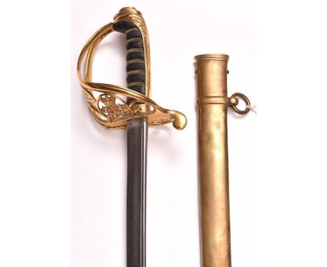 A William IV 1822 pattern Infantry Officer’s sword to the Coldstream Guards, pipe back blade 32", etched with WRIV cypher and