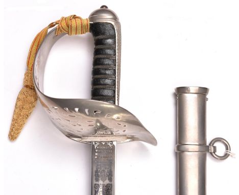 A Geo V 1897 pattern Infantry Officer’s sword,  blade 32" etched with the badge and battle honours of the Northumberland Fusi