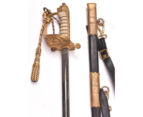 An ERII Naval Officer’s sword,  blade 31", by Wilkinson Sword, number 80592, etched with ERII cypher, fouled anchor, and pane