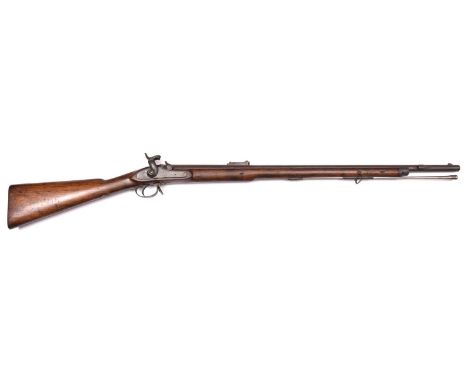 A .577" Pritchett Volunteer percussion rifle,  48" overall, barrel 32" secured by two wedges, with folding ladder rearsight (