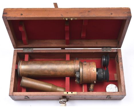 A heavy WWII brass prismatic monocular gunsighting telescope, by Ottway &amp; Co Ltd, London, stamped with broad arrow and va