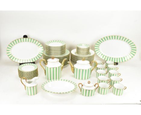 An Italian Richard Ginori porcelain part dinner, tea and coffee service decorated in gold and green in the 'Claudio La Viola'