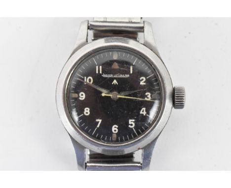 A Jaeger LeCoultre, MKII pilots military, manual wind, gents, stainless steel wristwatch, circa 1948, having a black dial, ce