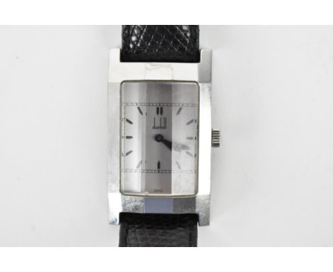 A Dunhill, manual wind, gents, stainless steel wristwatch, circa 1996, having a silvered dial, baton markers, faceted glass a