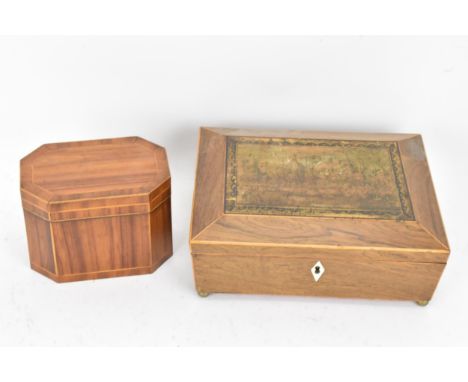 Two boxes to include a 19th century Tunbridge ware box, the hinged lid depicting Brighton Pavilion with horse drawn carriages