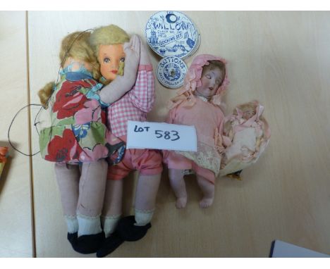 Vintage Dolls – Deans AI Dolls & Toys, dancing boy/girl and two other porcelain style smaller dolls @ 1920’s/30’s.