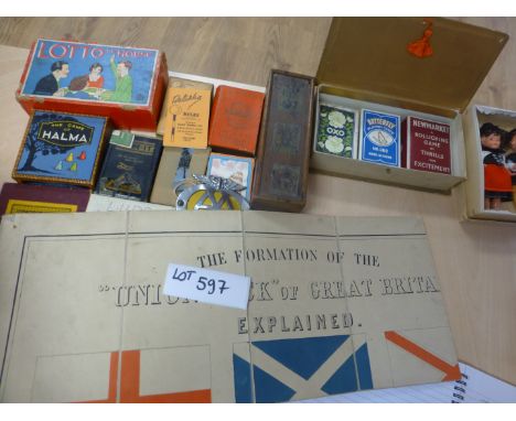 Various vintage games, card games, AA badge etc, all 1920’s-1950’s.