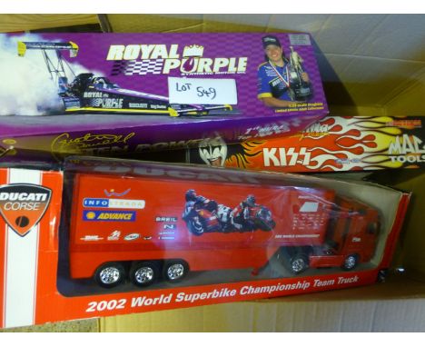 Large scale models incl Kiss-Dragster Superbike Truck, 2 other dragsters, Chrono-Proton, all boxed, vgc.