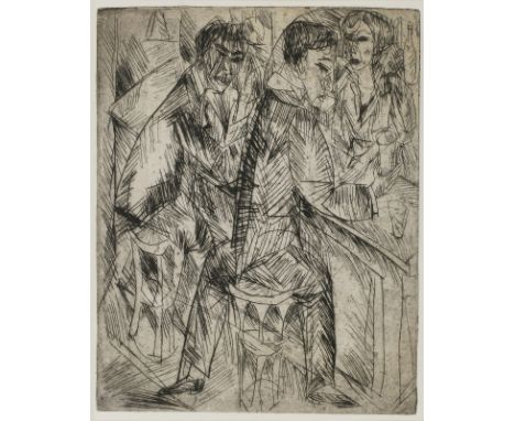 Radierung Ernst Ludwig Kirchner1880 Aschaffenburg - 1938 Frauenkirch/Davos "Barszene" 1914 verso m. d. Nachlassstempel Exempl