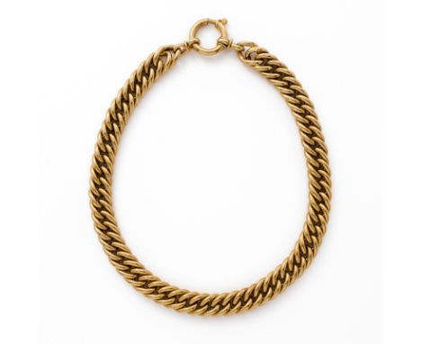 Gold-Panzercollier, Italien nach 1970.18 kt GG. Breite geflochtene Panzerglieder. Gr. Karabinerverschluss. Schließe m. italie