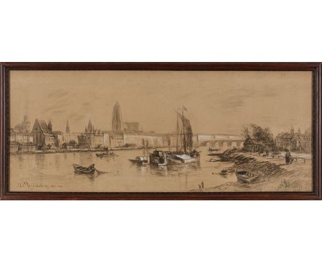 Kohlezeichnung, weiß gehöhtFriedrich Ernst Morgenstern 1853 Frankfurt - 1919 Frankfurt "Blick vom Sächsenhäuser Ufer über den