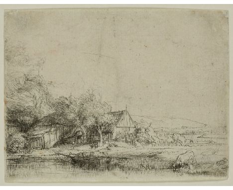 Radierung Rembrandt Harmenszoon van Rijn1606 Leiden - 1669 Amsterdam "Die Landschaft mit der saufenden Kuh" um 1649 verso Sam