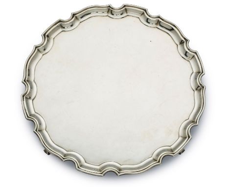 Gr. rundes Tablett/ Salver, Birmingham 1942.Sterlingsilber. Beschau Birmingham, Jahresbuch- stabe "S" (f. 1942), Meistermarke