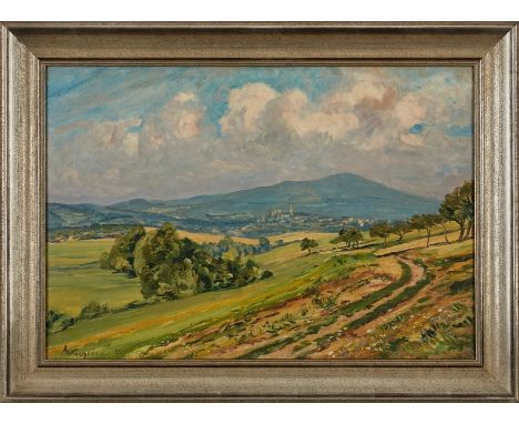 Gemälde Fritz Wucherer1873 Basel - 1948 Kronberg "Der Taunus mit Kronberg" u. li. sign. u. dat. FWucherer 35 verso sign., m. 