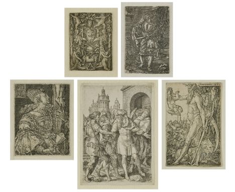 5 RadierungenHeinrich Aldegrever um 1502 Paderborn - 1555/61 Soest "Saturnus" 1533 in der Platte betitelt u. dat. 1533, verso