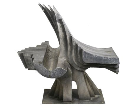 Metallskulptur Bernd Rosenheim(geb. 1931 in Offenbach) "Blattkreuz" 1974 sign.u. dat. Rosenheim 1974 Edelstahl, H. 110 cm, B.