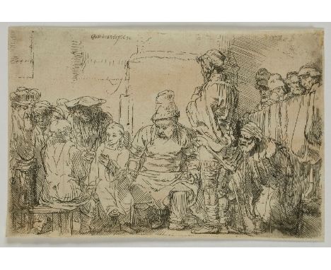 Radierung Rembrandt Harmenszoon van Rijn1606 Leiden - 1669 Amsterdam "Jesus als Knabe unter den Schriftgelehrten sitzend" 165