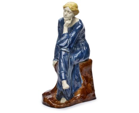 Gr. Skulptur Karl Ludwig Manzel(1858 Neu Kosenow - 1936 Berlin) Sinnende, Jugendstil, Cadinen dat. 1909. Roter Scherben, bunt