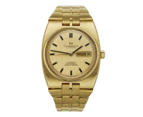 Herrenarmbanduhr Omega Constellation,Schweiz um 1970. 18 kt GG satiniert. Automatik. Ref.Nr. 168.045- 368.845. Werk-Nr. Omega