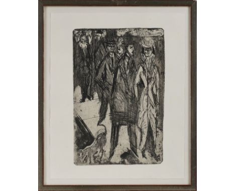 Radierung Ernst Ludwig Kirchner1880 Aschaffenburg - 1938 Frauenkirch/Davos "Ansprachen II" 1914 verso m. d. Nachlassstempel E