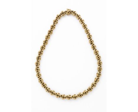 Knotenförmiges Gold-Gliedercollier.14 kt GG. Knotenförmige polierte Glieder. Verdecktes Kastenschloss m. Sicherheits- verschl