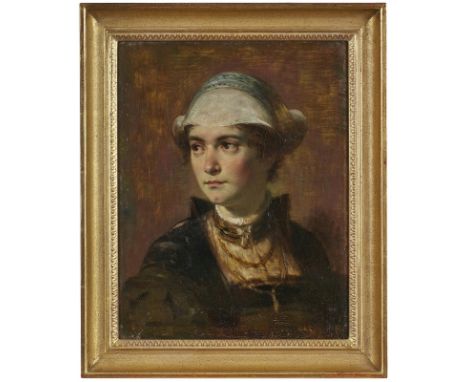 Gemälde Jakob Grünenwald1821 Bünzwangen - 1896 Stuttgart "Portrait Agnes Grünenwald (Tochter des Künstlers)" verso auf dem Ke