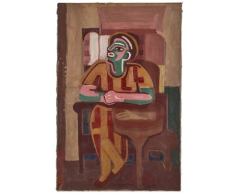 Gemälde Karl Tratt1900 Sindlingen - 1937 Frankfurt "Am Tisch sitzend" um 1933 Öl/Lwd., 115 x 75,5 cm. Verso auf dem Keilrahme