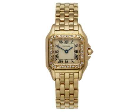 Damenarmbanduhr Cartier Panthére,Schweiz um 1990. 18 kt GG. Quarz. Ref.-Nr. 866919. Gehäuse-Nr. 16302. Werk-Nr. Cartier 66. Q