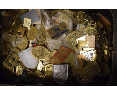 Large collection of assorted horse brasses, commemorative railway interest brass reproduction/commemorative engine plates and