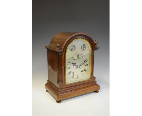 Winterhalder &amp; Hofmeier - Early 20th Century German mahogany-cased two-train bracket clock, with silvered Roman dial bene