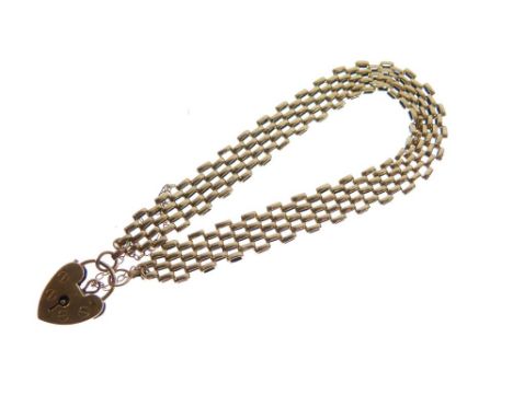 9ct gold gate link bracelet with padlock, 10.8g approx  