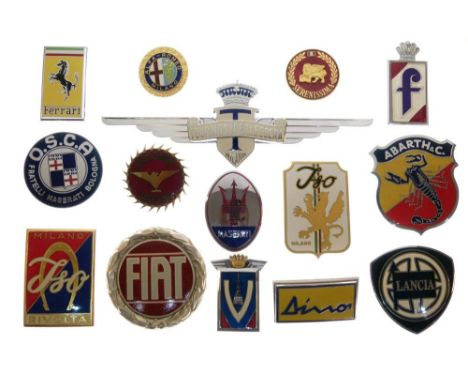 Automobilia - Collection of enamel and base metal car badges to include; Ferrari, Fiat, Lancia, Maserati, etc (15)  