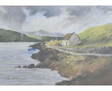 George Cutter - Bristol Savage - Pastel - Irish crofters cottage by a lock, signed lower right, 28.5cm x 39cm, verso with Bri