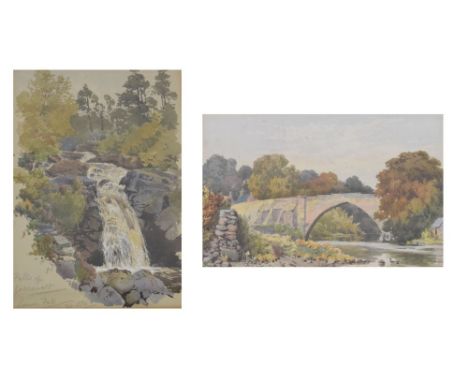 19th Century English School - Two Watercolours - Study of a waterfall, indistinctly titled and dated, and one other of a ston